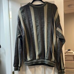 Jantzen Green and Cream Crewneck Sweater with Ribbed Cuffs